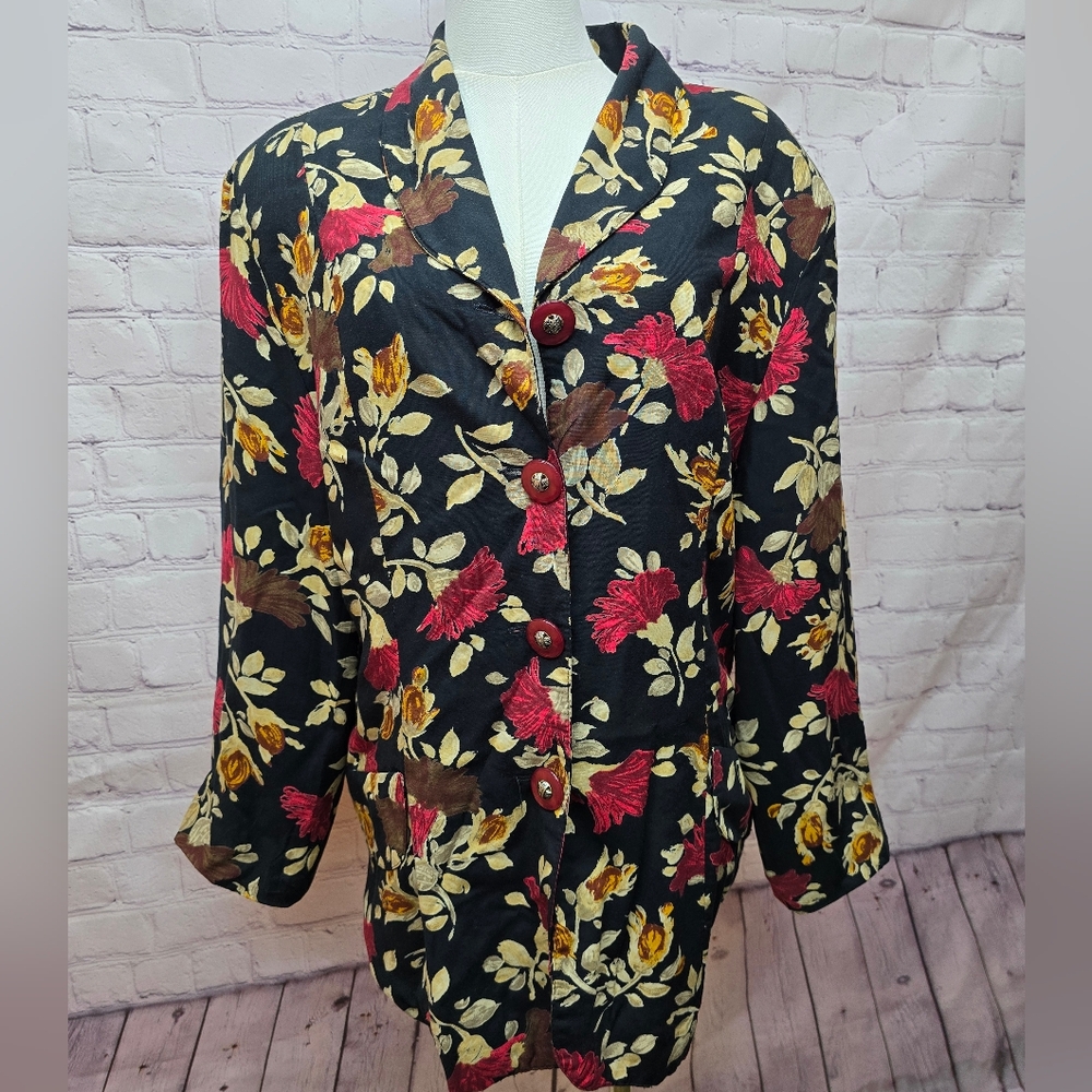 1990s Pappagallo Women's Floral Blazer - 16